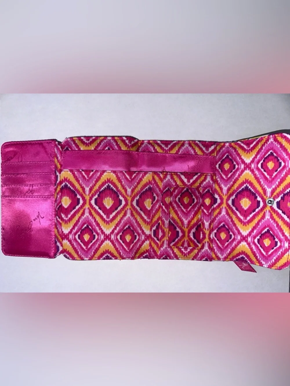 EUC Vera Bradley Clementine Floral Quilted Trifold Wallet - Pink & Orange Multi - Picture 4 of 9